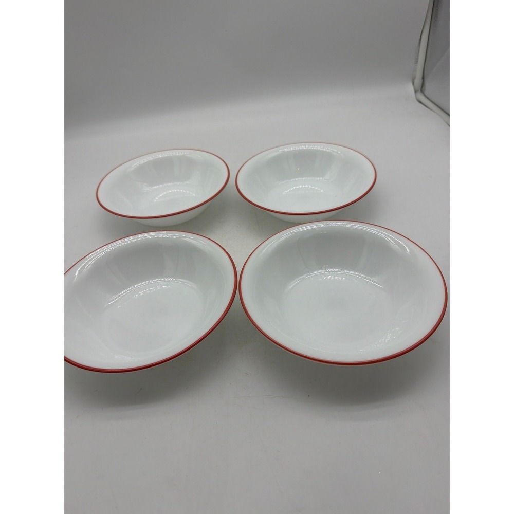 4 Corelle Corning Pink  Rim Cereal/ Soup Bowls 7.25"